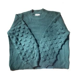 Vici &merci | Emerald Green Textured Bubble Sleeve knit Sweater | Size M